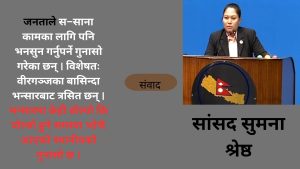 सुशासनका लागि दलीय राजनीतिकरणको दबदबा हटाउनुपर्छ : सांसद सुमना श्रेष्ठ