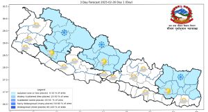 दुई स्थानमा मेघगर्जन र चट्याङसहित हल्का वर्षाको सम्भावना