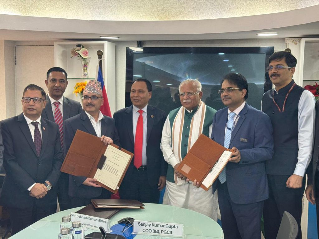 नेपाल–भारतबीच ४०० केभी क्षमताका दुई अन्तरदेशीय प्रसारण लाइन निर्माण गर्न  लगानी सम्झौता