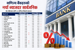 वाणिज्य बैंकहरूले घटाए जेठ महिनाको ब्याजदर, मुद्दती निक्षेपको औसत दर ४.३४ प्रतिशतमा झर्यो