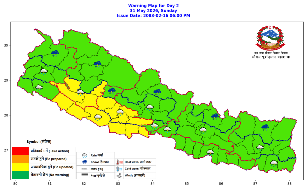 लुम्बिनी,कर्णाली र सुदूरपश्चिममा वर्षाको सम्भावना, तराईमा हुरी चल्ने चेतावनी
