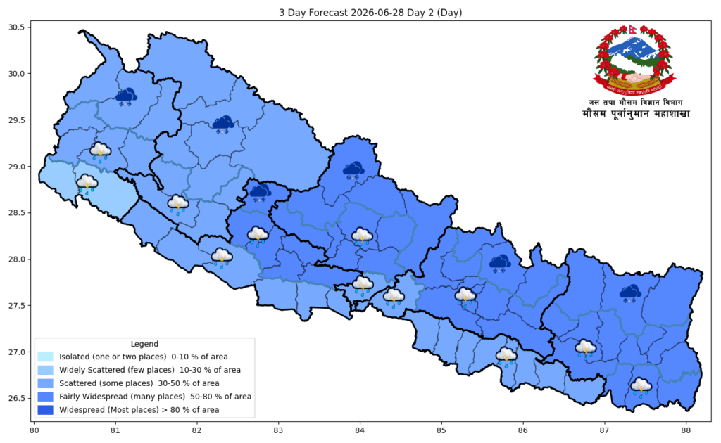 कोशीमा भारी वर्षाको सम्भावना, चार दिनभित्र देशभर मनसुन फैलिने