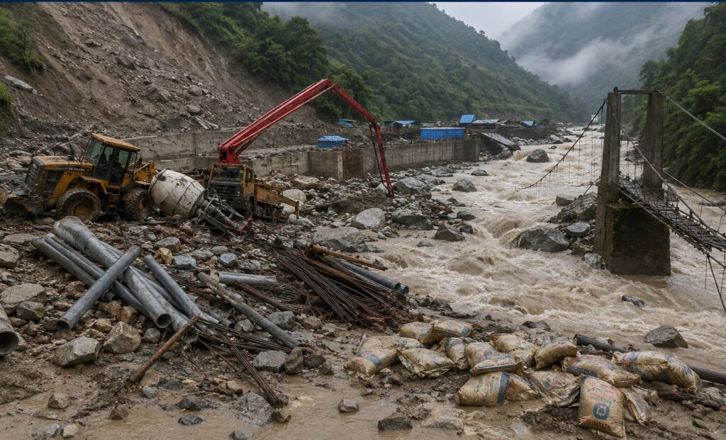 बाढीले निर्माणाधीन कसुवाखोला हाइड्रोपावरको ड्यामसाइटमा क्षति