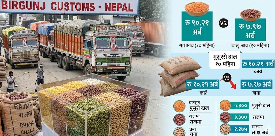 वीरगञ्ज नाका हुँदै ८ अर्बको दलहन आयात